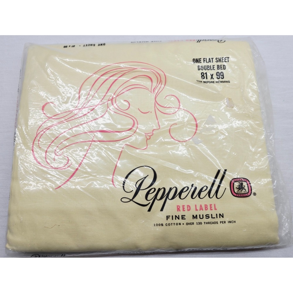 Pepperell NOS Vintage Flat Sheet Yellow 81x99 100% Cotton Red Label Fine Muslin